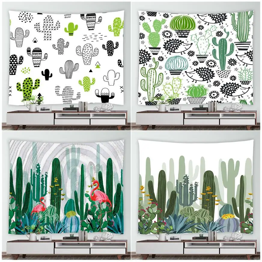 

Tropical Cactus Tapestry Green Plants Nordic Decor Wall Hanging Home Bedroom Landscape Tapestries Picnic Mat Table Cloth Blanket