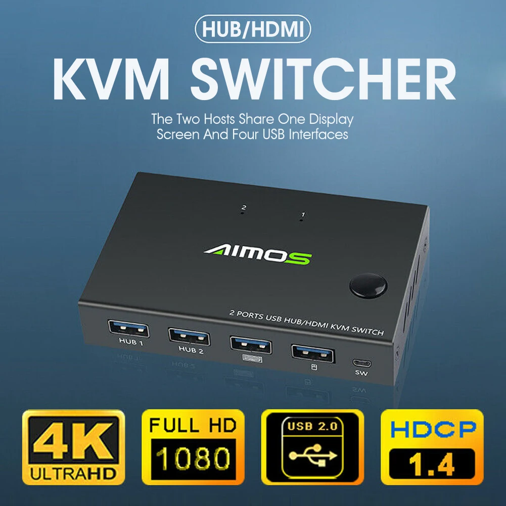 

4K HDMI KVM Switch 2 Port USB HDMI KVM Switcher For Mouse&keyboard Sharing HDMI