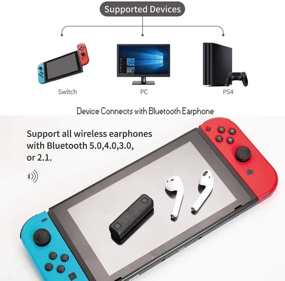 Беспроводной bluetooth адаптер аудио передатчик для Nintendo Switch и Lite PS4 ПК ноутбуков Airpods