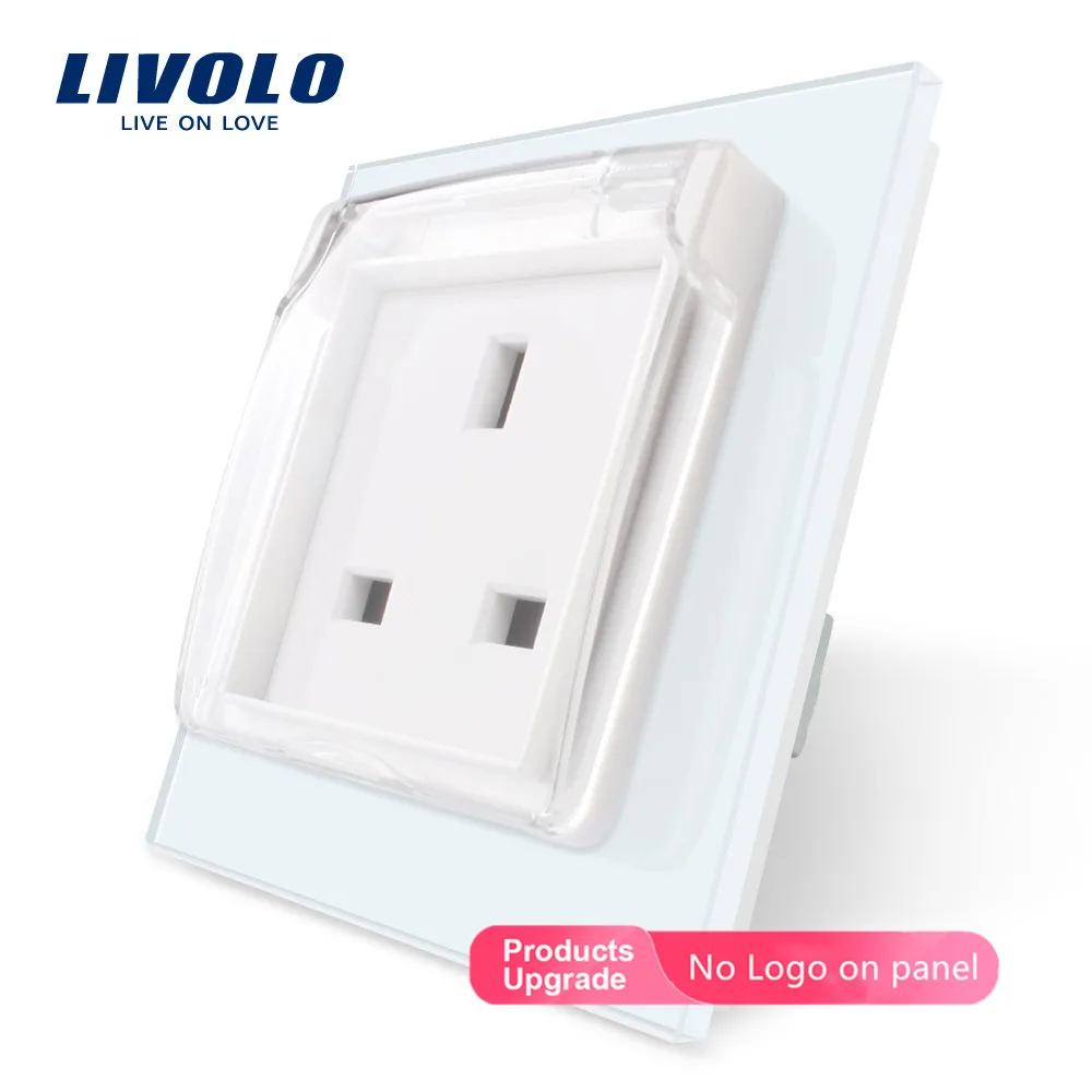 Livolo ЕС стандарт США розетка, белая стеклянная панель, 110~ 250 В 16А настенная розетка, C7C1USWF, с водонепроницаемой крышкой, без логотипа