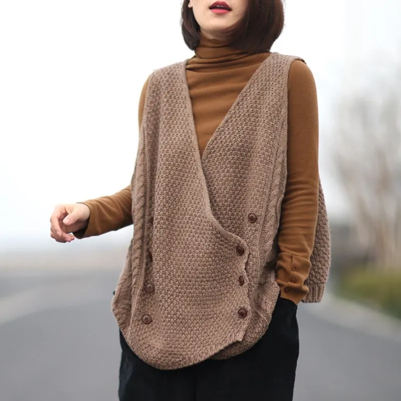 V образный вырез однобортный свитер с верблюдом кардиган женский ассиметричный