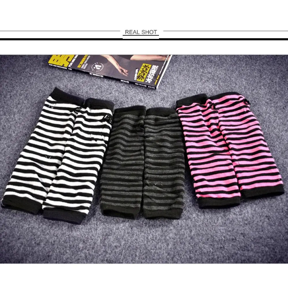 Autumn Wrist Arm Hand Warmers Knitted Fingerless Gloves Long Sleeve soft striped Elbow Mittens |