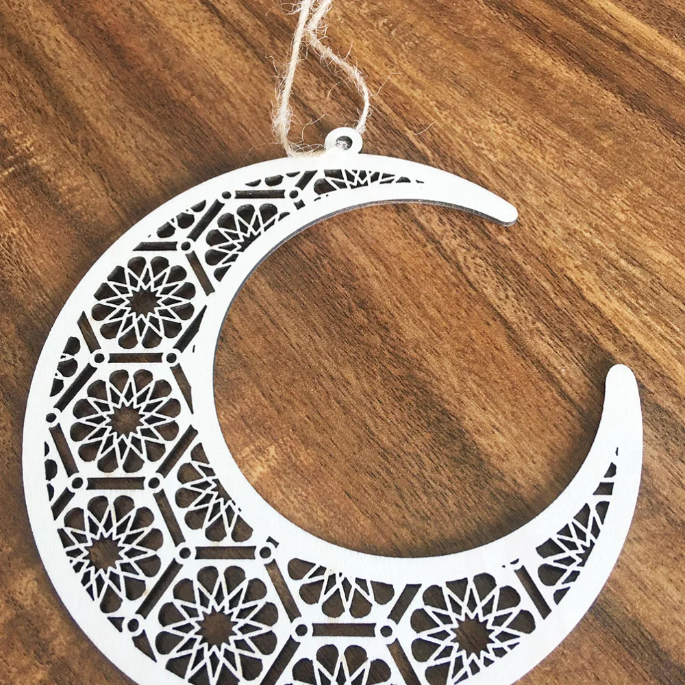 

2pcs Muslim Islam Eid Wooden Pendant Hollow Design Festival Hanging Ornament