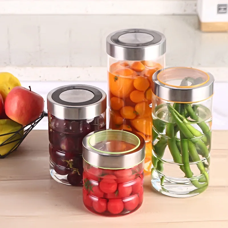 

High boron silicon glass storage tank stainless steel cover seal can Kitchen grain dried fruit storage bottle flower tea can