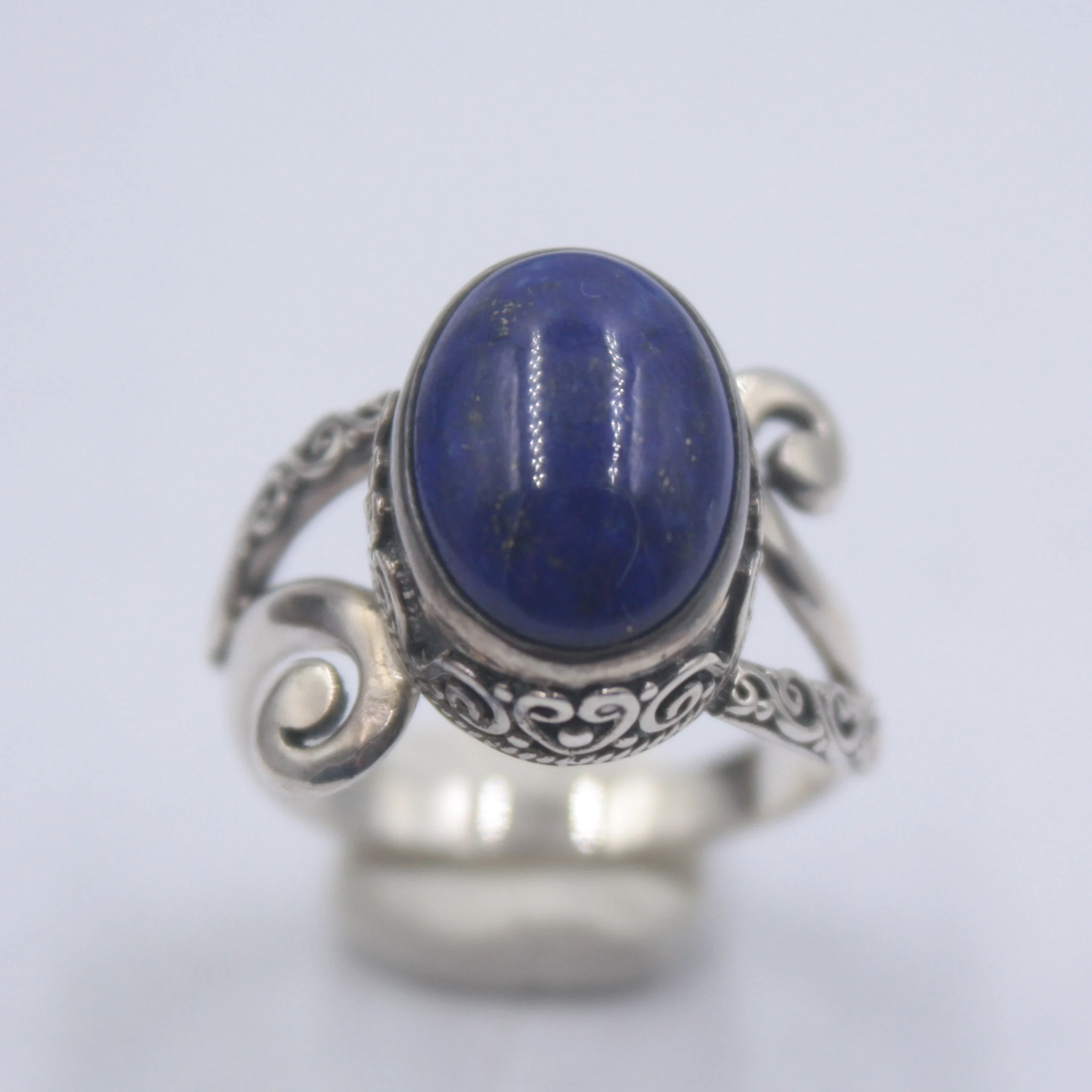 

Pure S925 Silver &Lapis Lazuli Ring Retro Pattern 16mmW Flower Shiny For Women US 5-9 Elegant Fine New Ring
