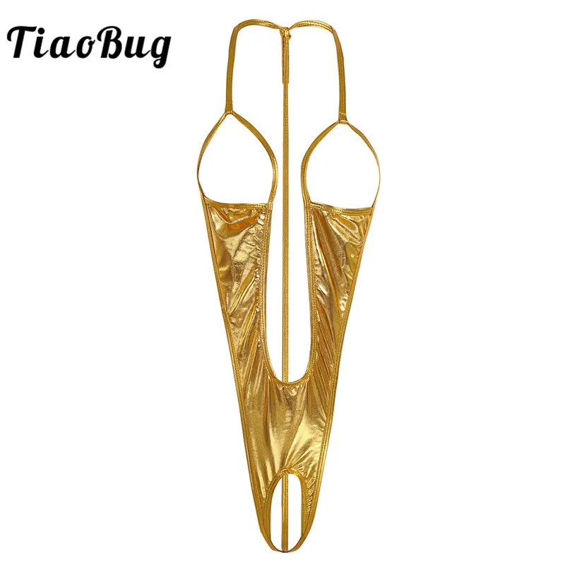 Женский слитный купальник TiaoBug из лакированной кожи с открытой спиной и вырезом