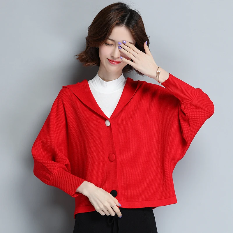 Женский трикотажный кардиган элегантный Однотонный свитер с капюшоном и длинным