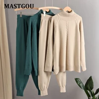 mastgou 2 piece sets women cashmere sweater thick warm turtleneck sweater harem pants suits two piece sportsuits clothing sets