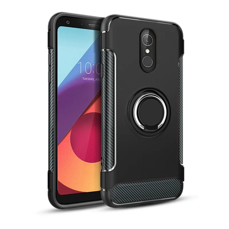 Q8 корпус для LG Q7 армированный чехол-накладка полная защита кольцо магнетизм держатель телефона задняя оболочка СПС LG Q8 Q 7 8 ThinQ Coque Funda - Цвет: Черный