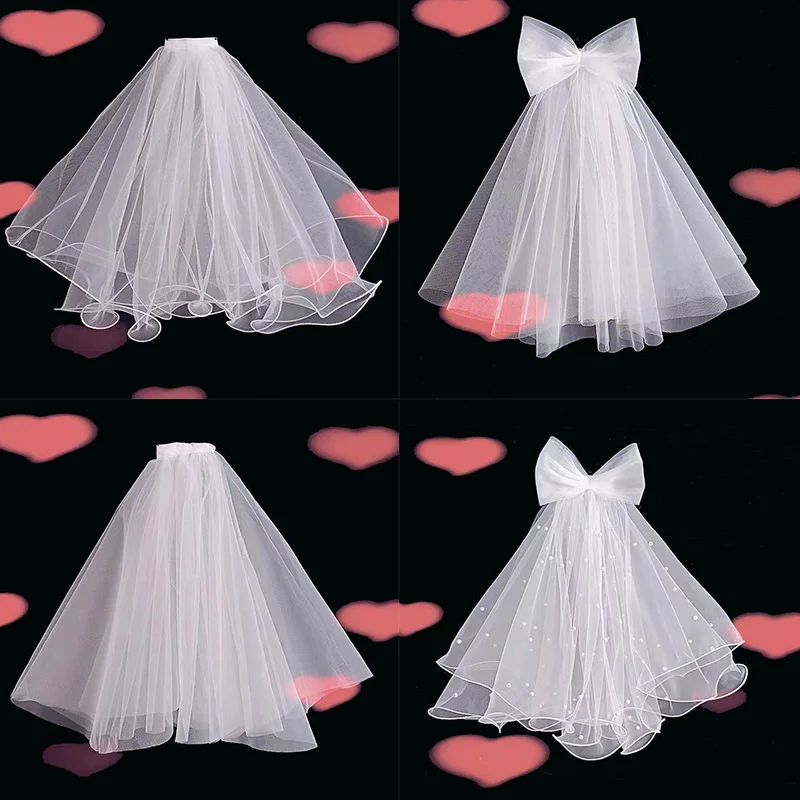 

Женская свадебная фата, Красивая Короткая двухслойная фата с бантом, Белый/цвет слоновой кости, с жемчугом, свадебные аксессуары с расческо...