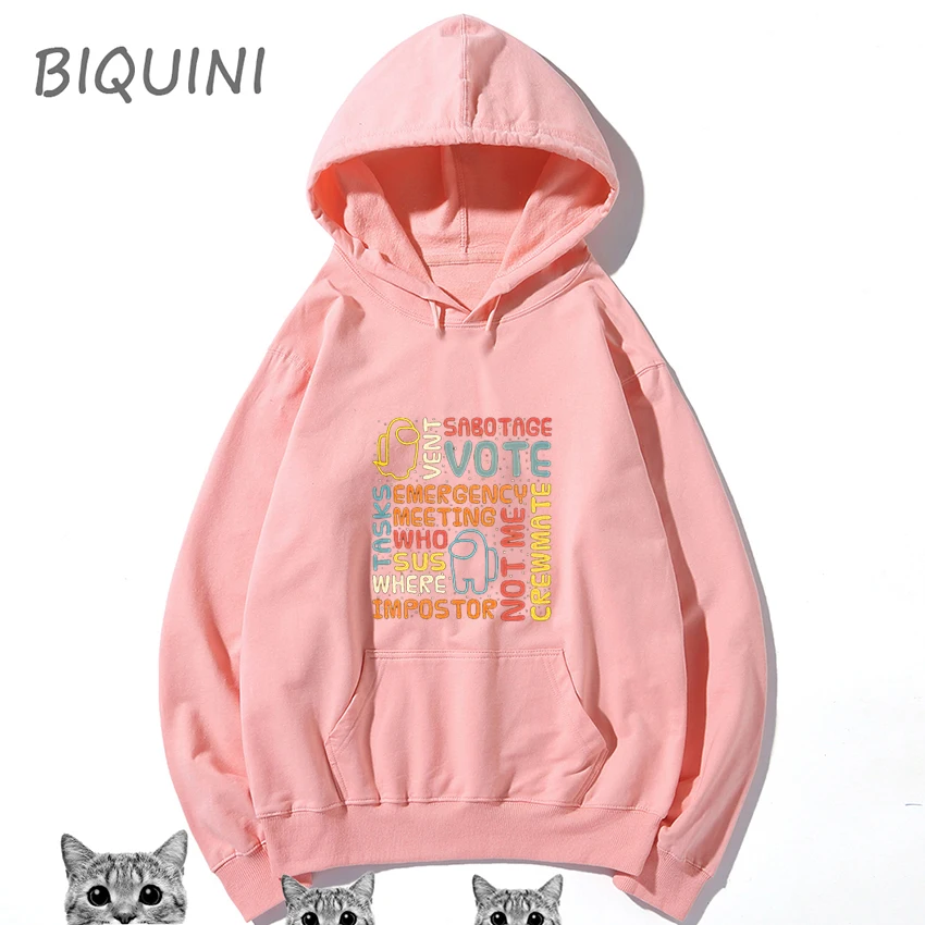 

Winter Harajuku Anime Amoung Us Hooded Sweatshirt Mens Among Us Impostor Graphic Ladies Oversized Hoodies Men Hoodie Pink Tops