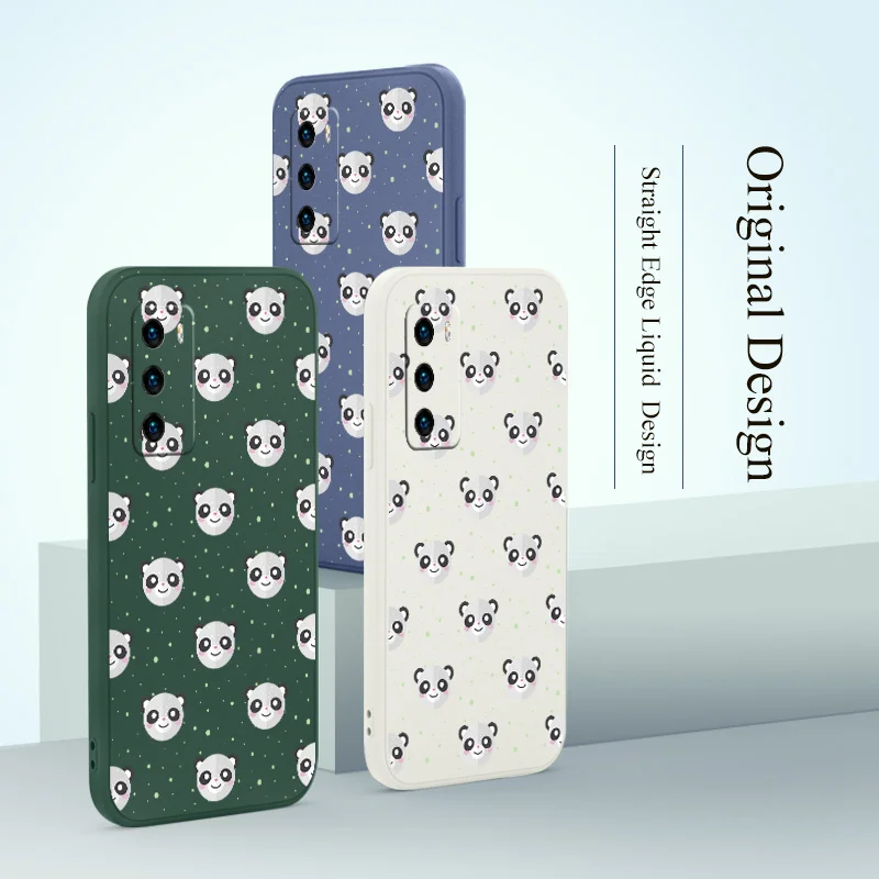 

Panda Pattern Liquid Silicone Case For Huawei P40 P50 P30 P20 Pro Lite Mate 40 30 20 Pro Lite Nova 5t Y7A Soft Phone Cover Case