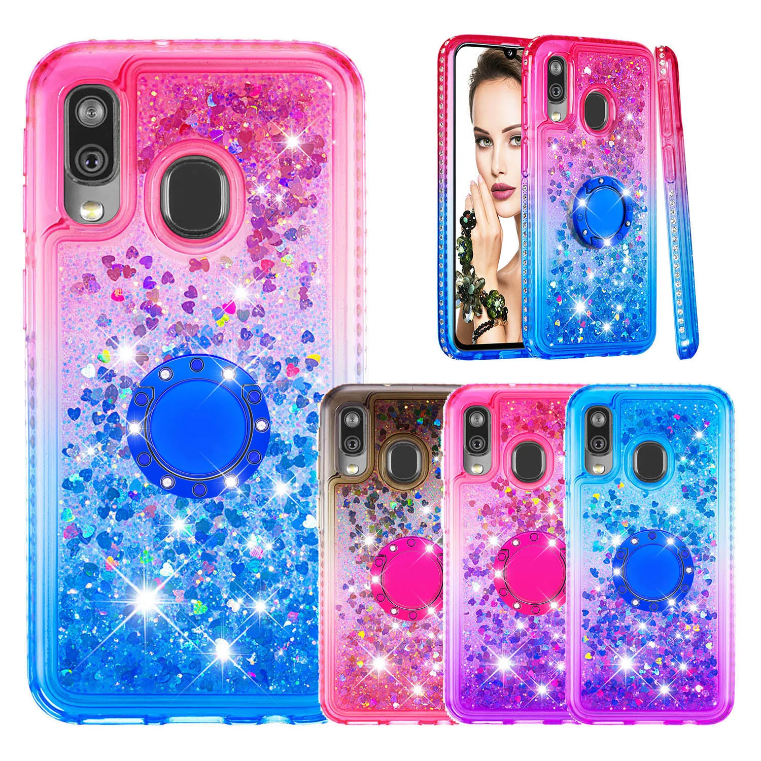 Liquid Phone Case for Samsung Galaxy A60 A40 A10 A20e Note 10 Plus Pro Note10 M40 Cover TPU Bling Diamond Coque With Finger Ring |