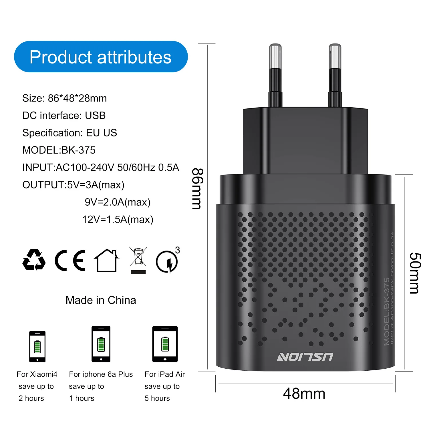 

Quick Charge 3A 4 Usb Phone Charger Portable EU/US Plug Mobile Phone Charger For iPhone 11 Samsung 4 Port 48W Fast Wall Chargers