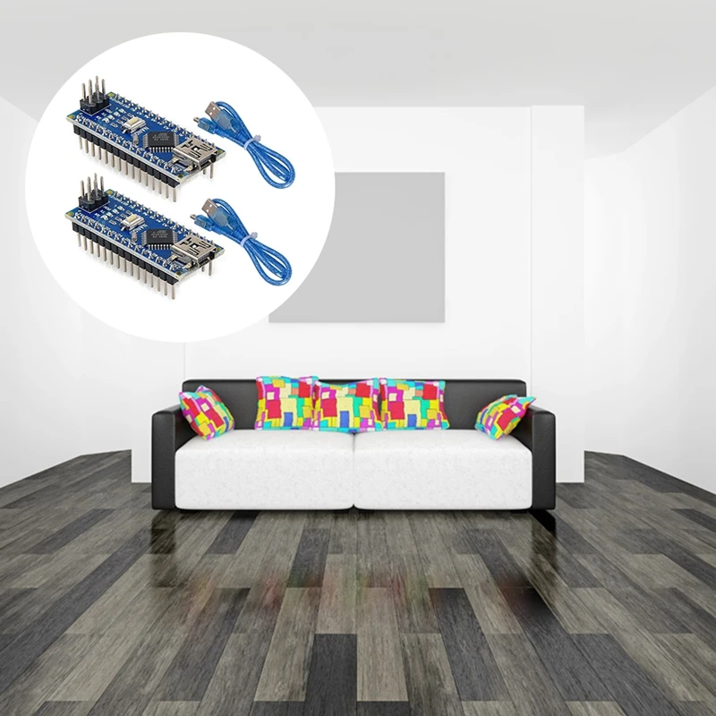 Плата микроконтроллера Mini Nano V3.0 ATmega328P с USB-кабелем для Arduino (2 платы + 2 кабеля) |