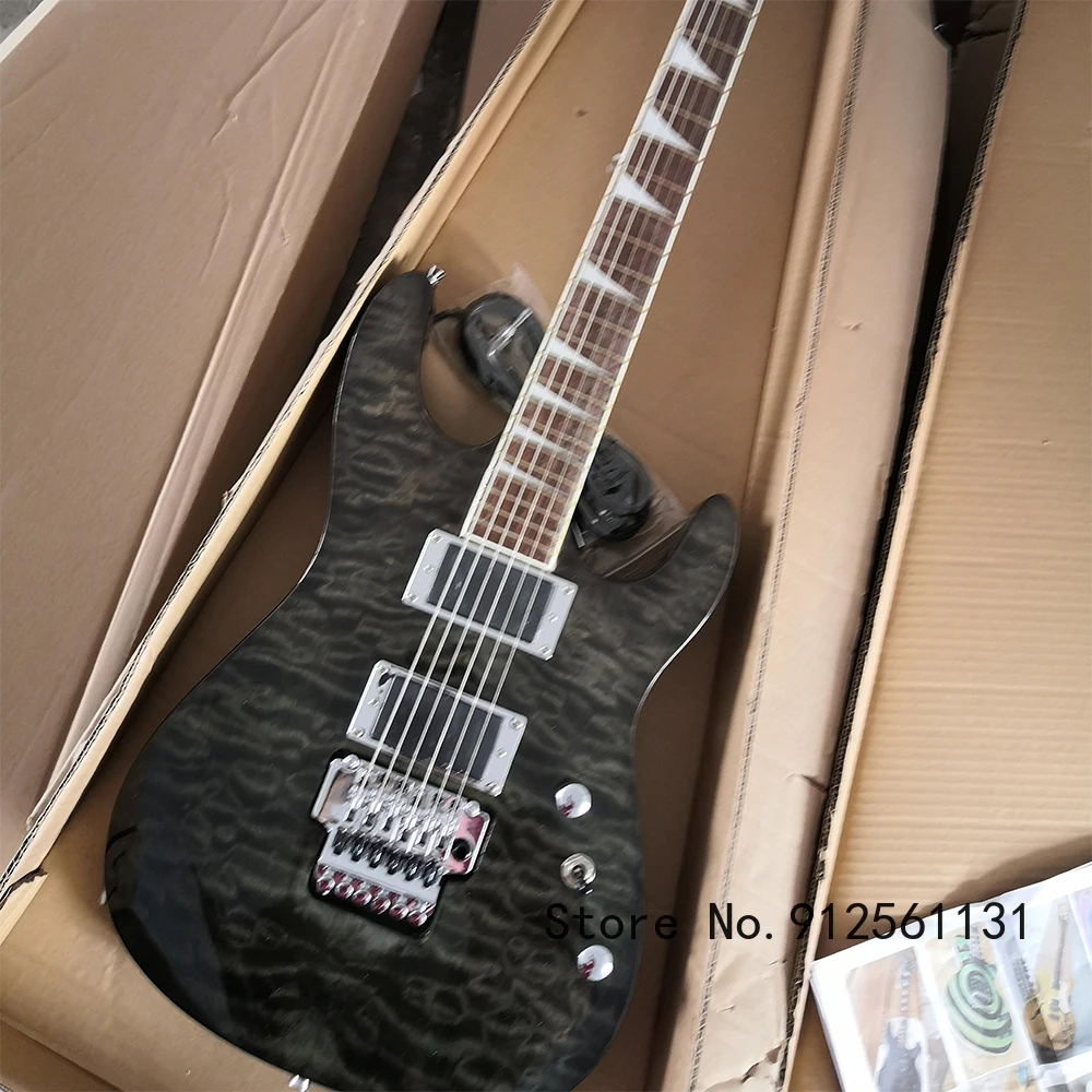

Free Shipping 6 Strings Black Electric Guitar with Quilted Maple Veneer,Rosewood Fretboard