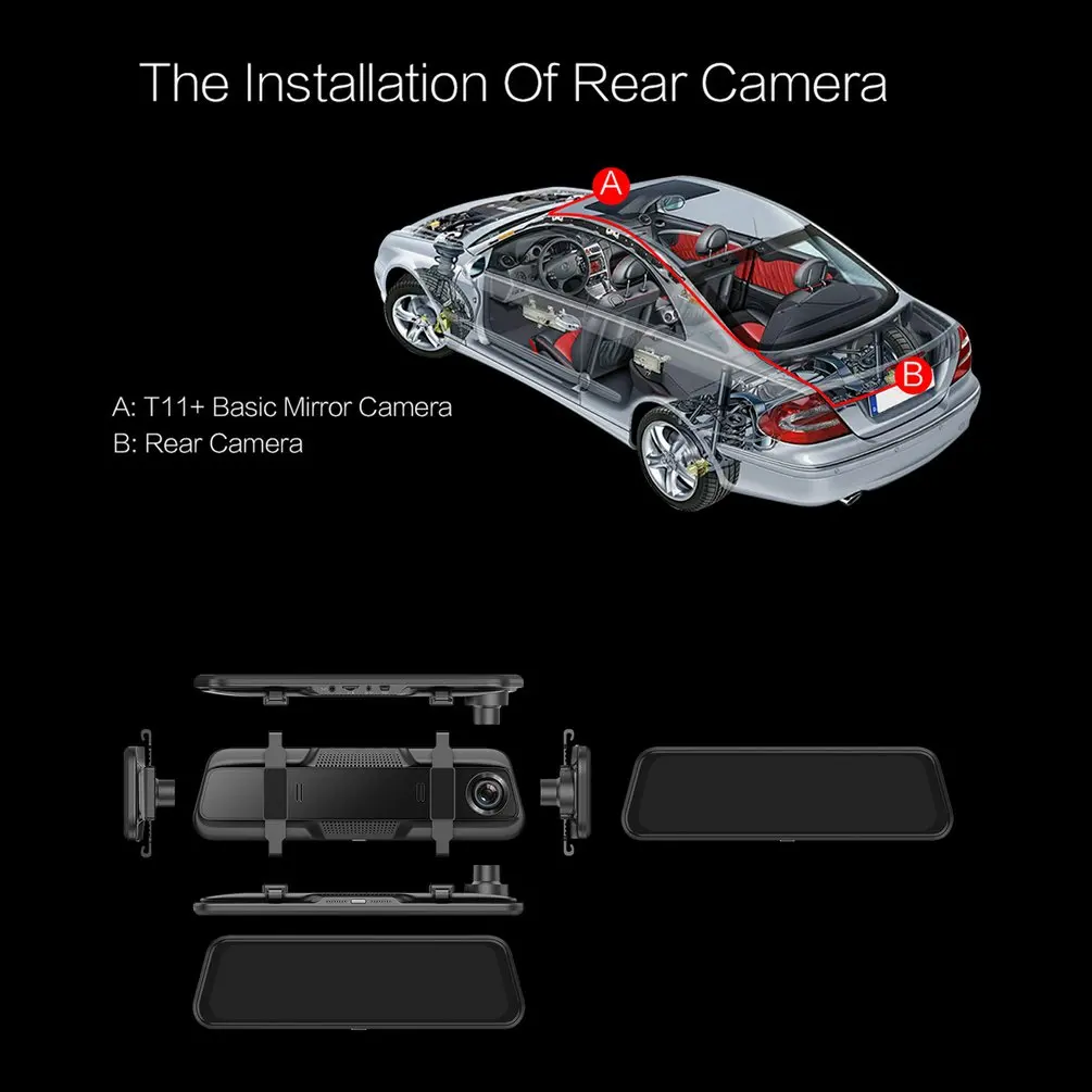 T12+ 9.66 inch Touch Screen DVR Car Camera Dual Lens Dash Cam Driving Recorder Night Vision DVR