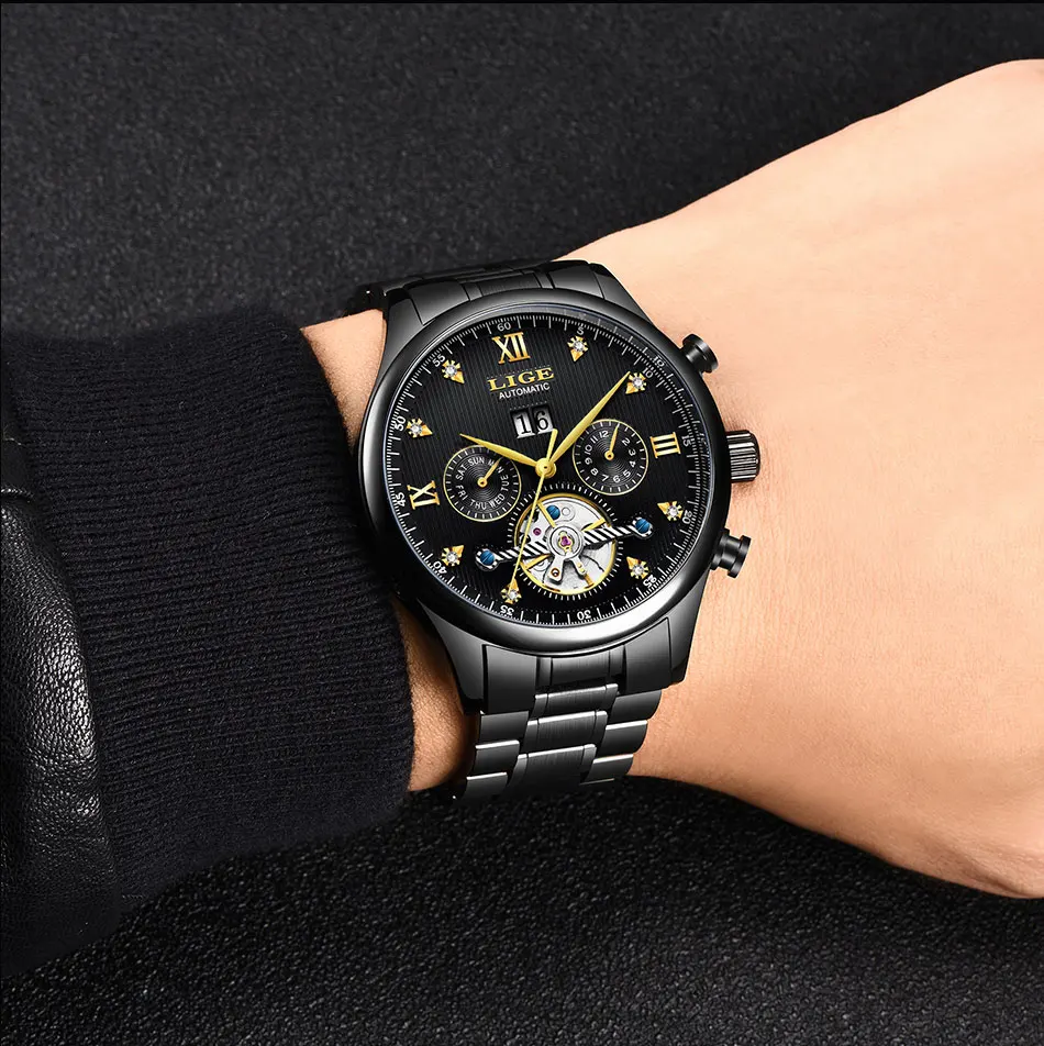 LIGE новые мужские часы Топ бренд Роскошные автоматические/механические/роскошные часы мужские спортивные наручные часы Мужские часы reloj hombre tourbillon