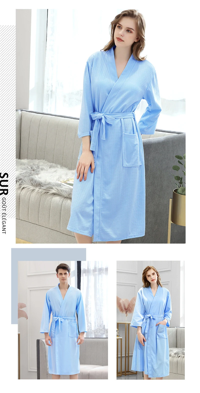 Мужской халат, Осень-зима, вафельный тонкий, yukata, Абсорбирующая, быстросохнущая Пижама, домашняя одежда, ночная рубашка, roupao feminino