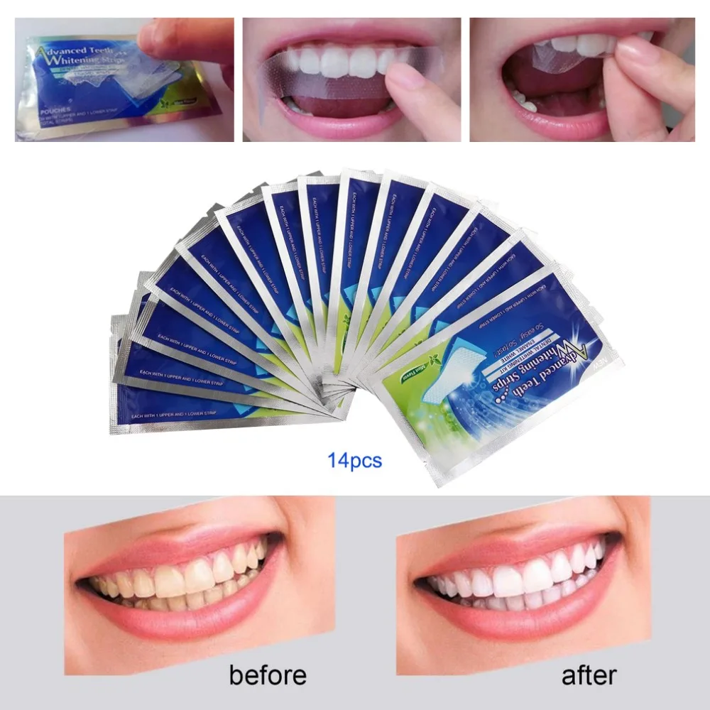 

28Pcs/14Pair White Gel Teeth Whitening Paste Strips Oral Hygiene Care Double Elastic Tooth Whitestrips Dental Bleaching Tools