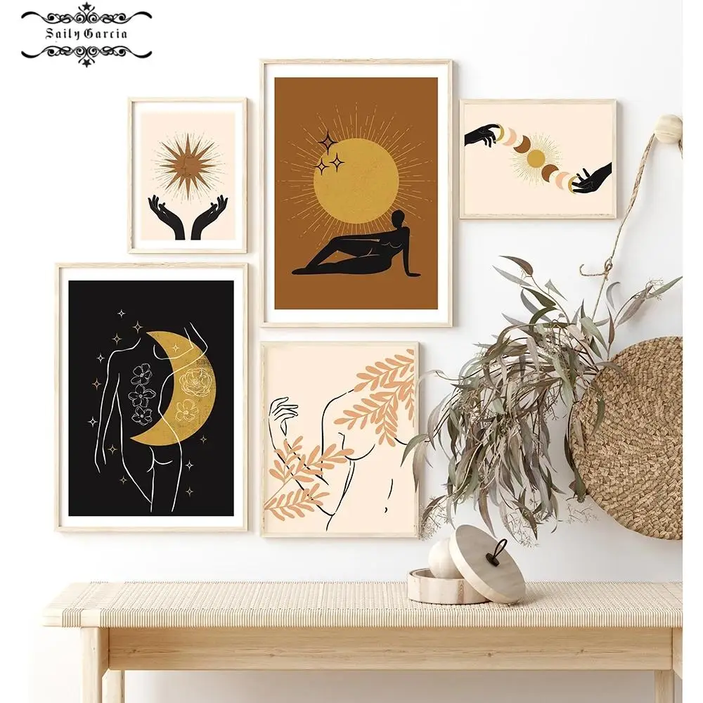 

Line Art Nordic Poster Abstract Canvas Painting Sun Wall Art Print Moon Modern Picture for Living Room On The Wall Home Decor