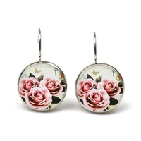 2019 new pink beautiful retro crystal fashion jewelry round retro handmade earrings rose flower dangle earring womens colorful