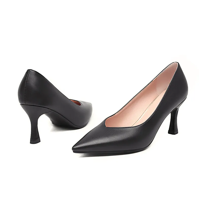 

2021 Spring Autumn New Simple Elegant 7.5cm High Heels Stiletto Womens Pumps Pointed Black Etiquette Single Dress Shoes