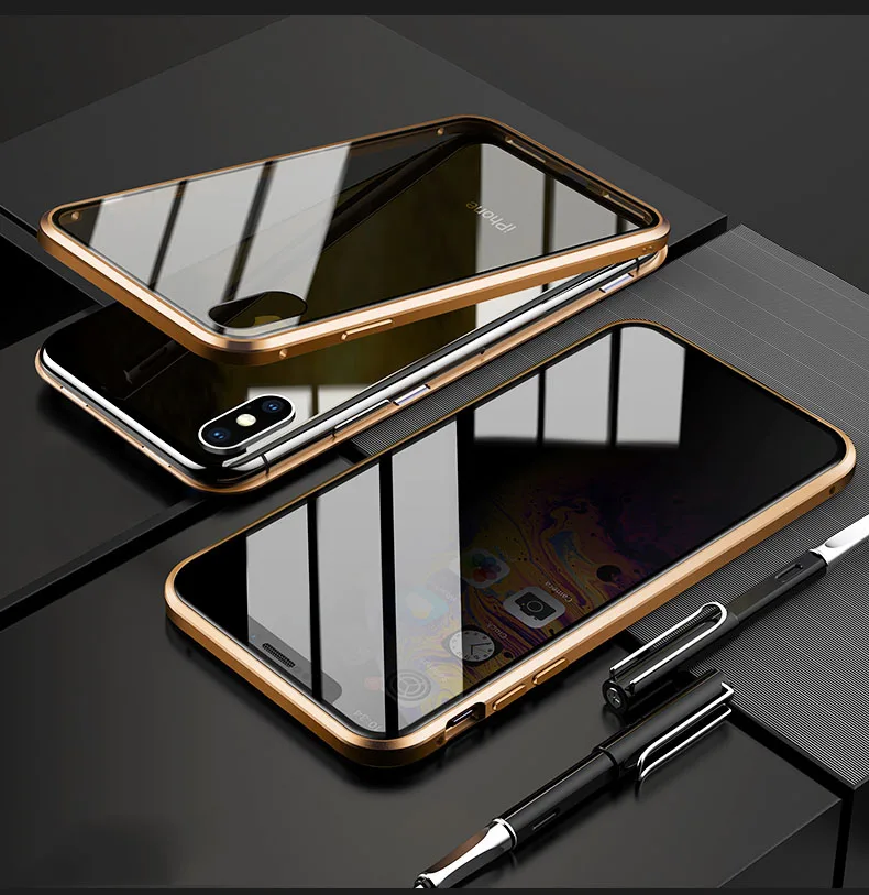 360 Protection Privacy Glass Magnetic Metal Case For iPhone XS Max XR XS X 7 8 6 6S Plus Anti-Peeping Case For iPhone 11 Pro Max