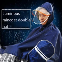 new luminous electric car motorcycle raincoat double hat eaves men and women single increase thickened jacquard electric car pon