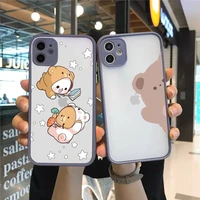 cartoon bear phone case for iphone 13 12 11 mini pro xr xs max 7 8 plus x matte transparent gray back cover