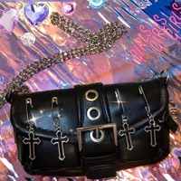 xiuya vintgae gothic shoulder bag women 2021 harajuku punk pin cross crossbody bags solid pu leather womens handbag pouch