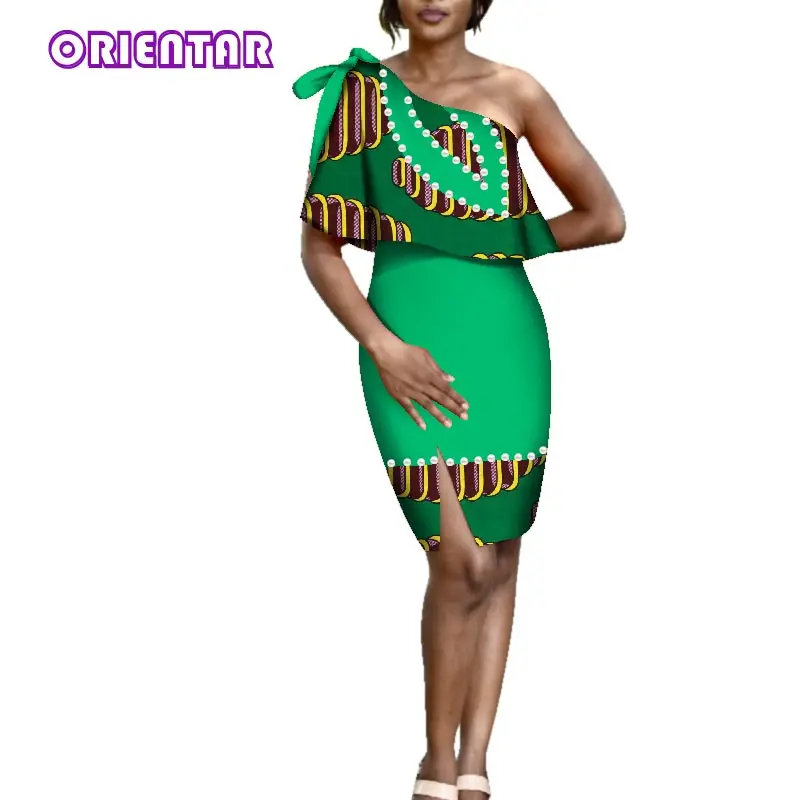 Сексуальное платье на одно плечо с завязками плечах в африканском стиле вощеным