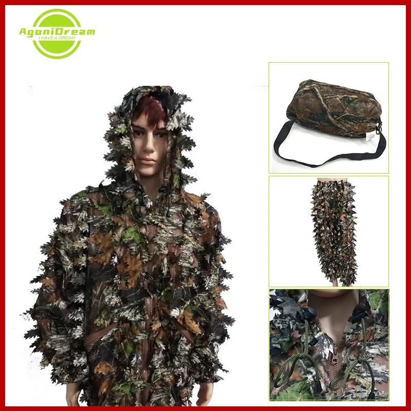 Охотничий Камуфляжный костюм камуфляжный с объемными листьями в стиле гилли