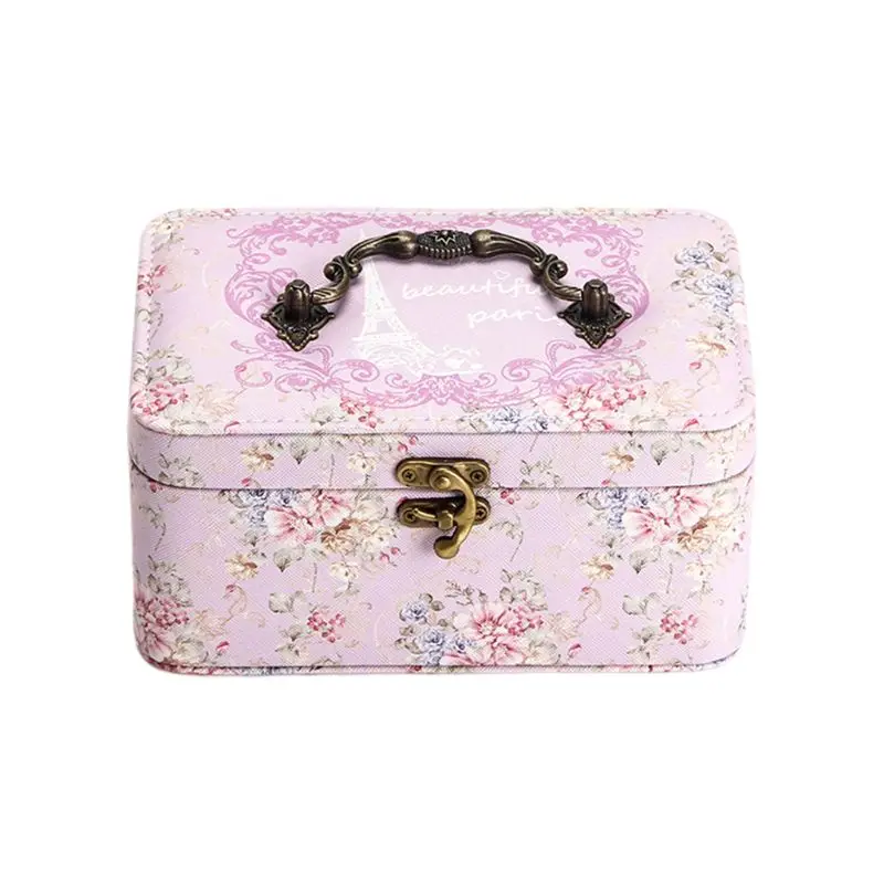 

2 Layer PU Jewelry Box with Lock Leather for Women Earring Ring Cosmetic Box