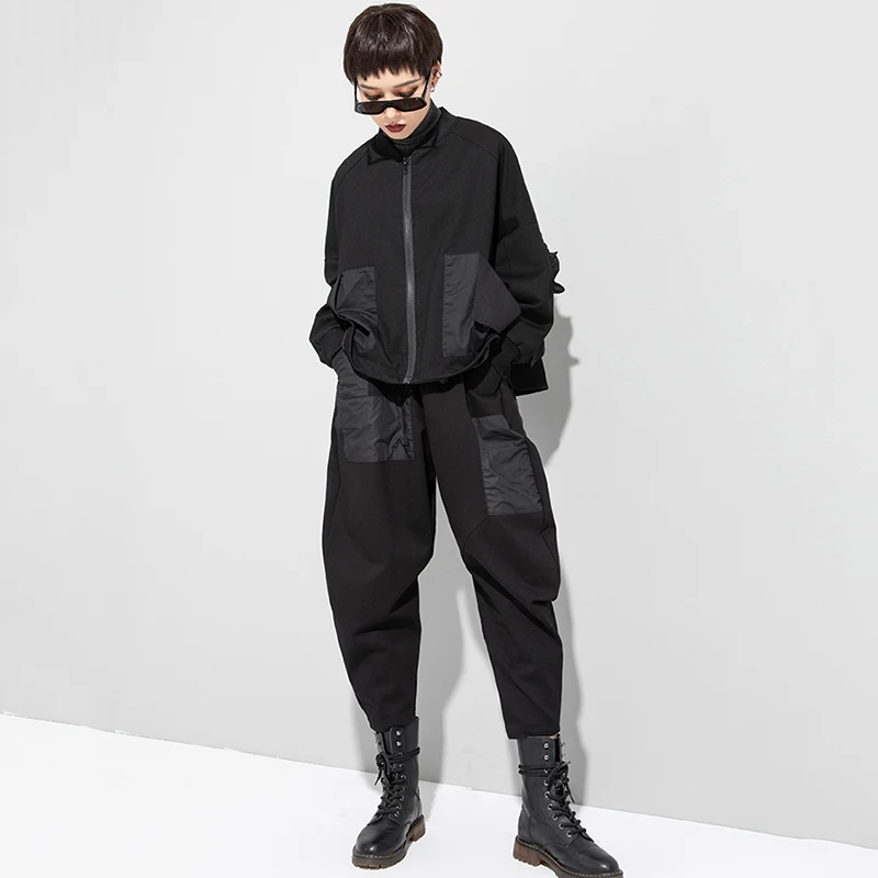 

[EAM] Asymmetrical Pockets Black High Waist Harem Trousers New Loose Fit Pants Women Fashion Tide Spring Autumn 2021 1DD3810