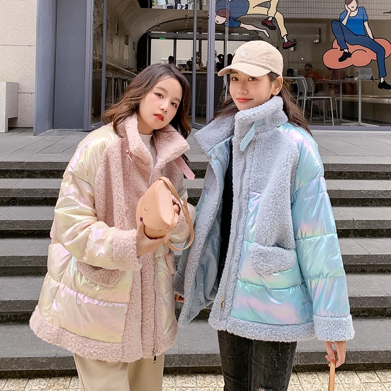 Женская куртка Осень-зима 2019 стоячий воротник искусственный мех ягненка