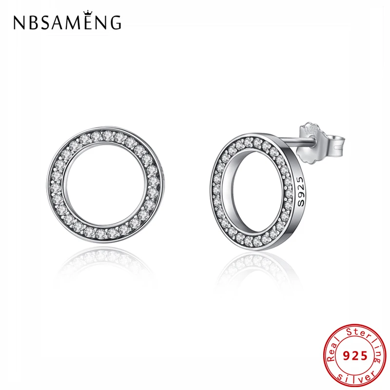 Оригинальный 100% 925 стерлингового серебра серьги гвоздики круг паве ЧР Lucky