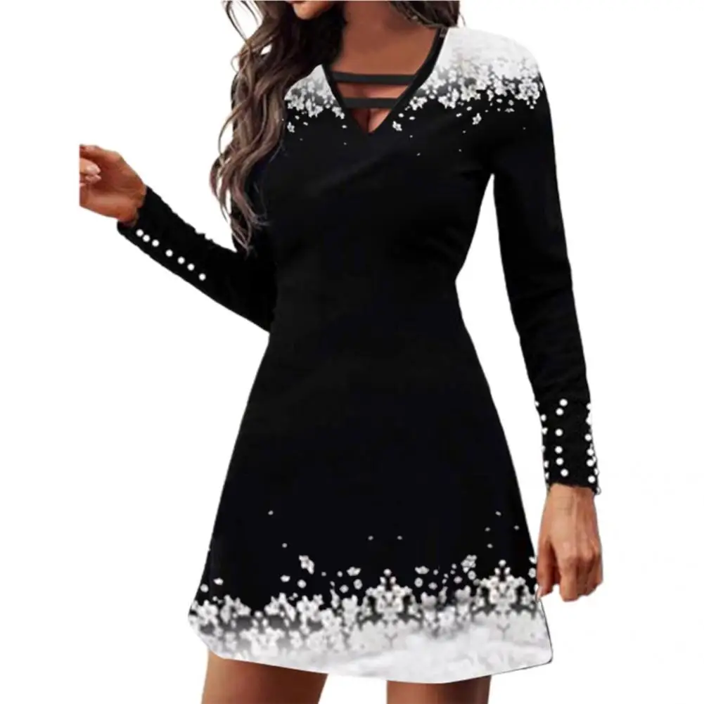 

Fancy Party Dress Stitching Black Women Dress Trendy Autumn Women Dress
