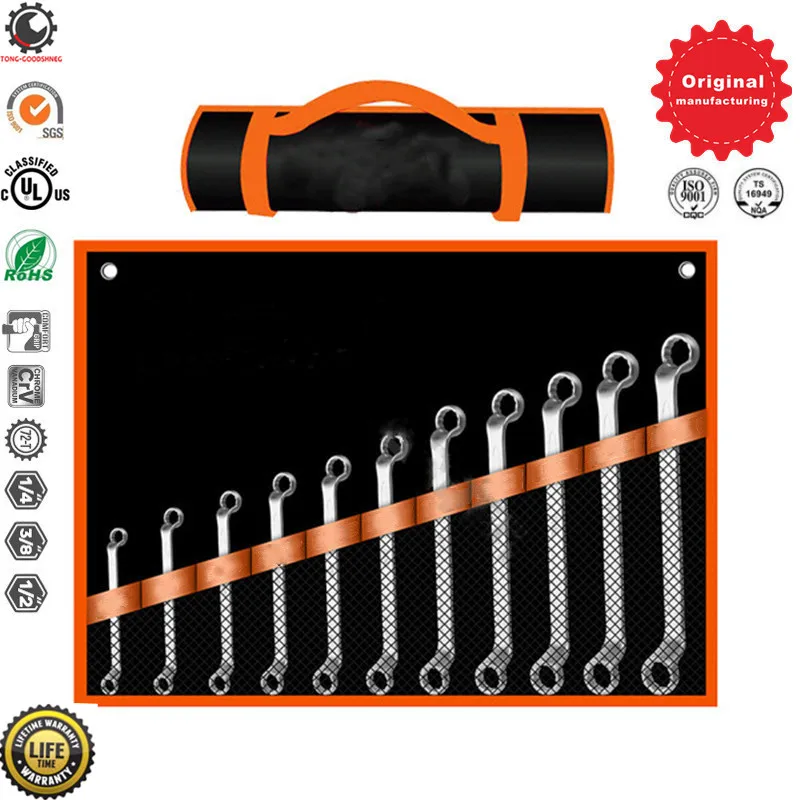 Auto Repairing Chrome Vanadium 10 pcs Handle Combination Ratchet Spanner Set,Long Pattern Wrench Set,With Carrying Bag