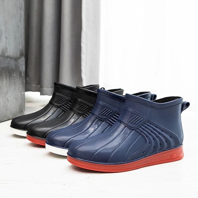 

Low Boots Men's Non-slip Boots Waterproof Rubber Removable Cotton Cover Overshoes Flat Bottom Fishing Work Shoes Men Size 39-44