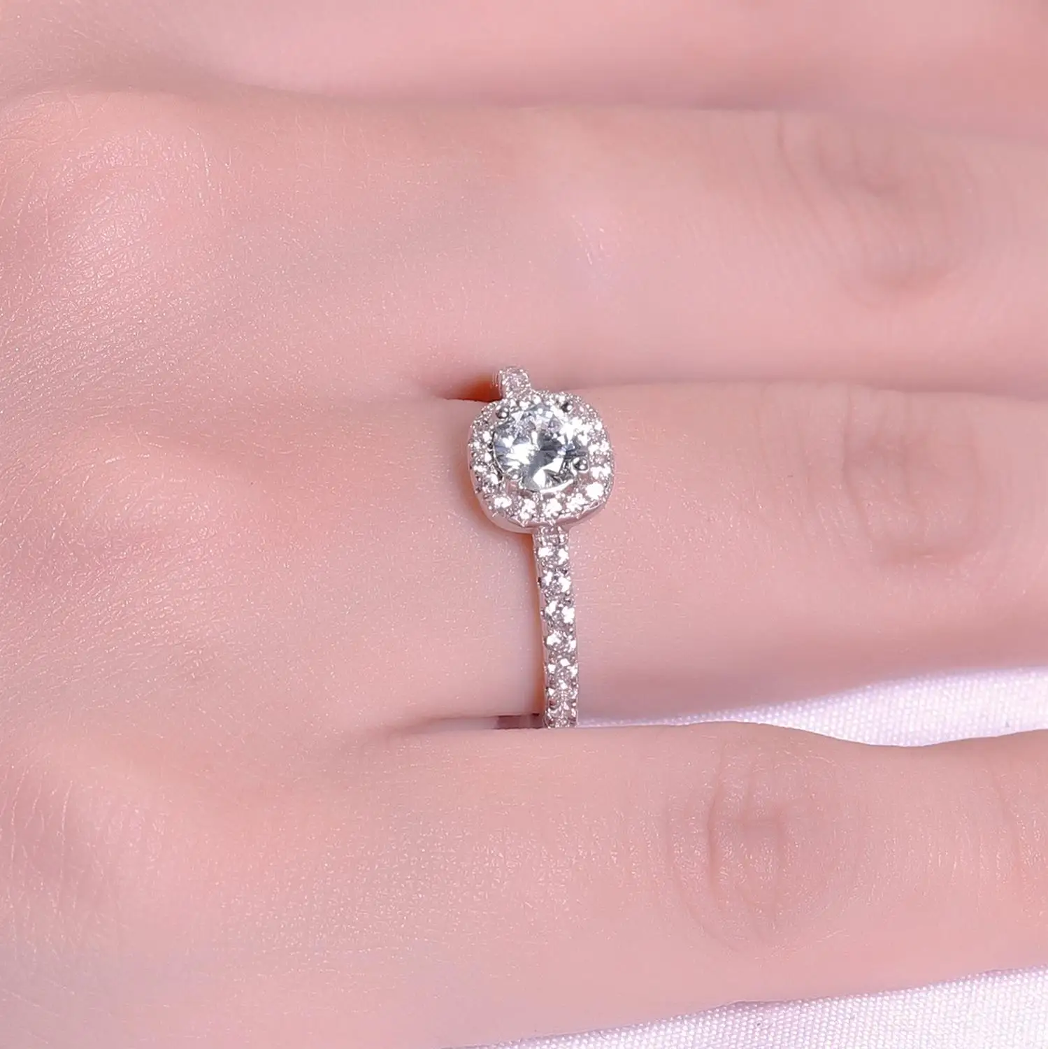 GEM'S BALLET 0.5Ct 5mm Art Deco Halo 925 Sterling Silver Moissanite Ring 3 Band Half Eternify Set Wedding Rings For Bridal Women |