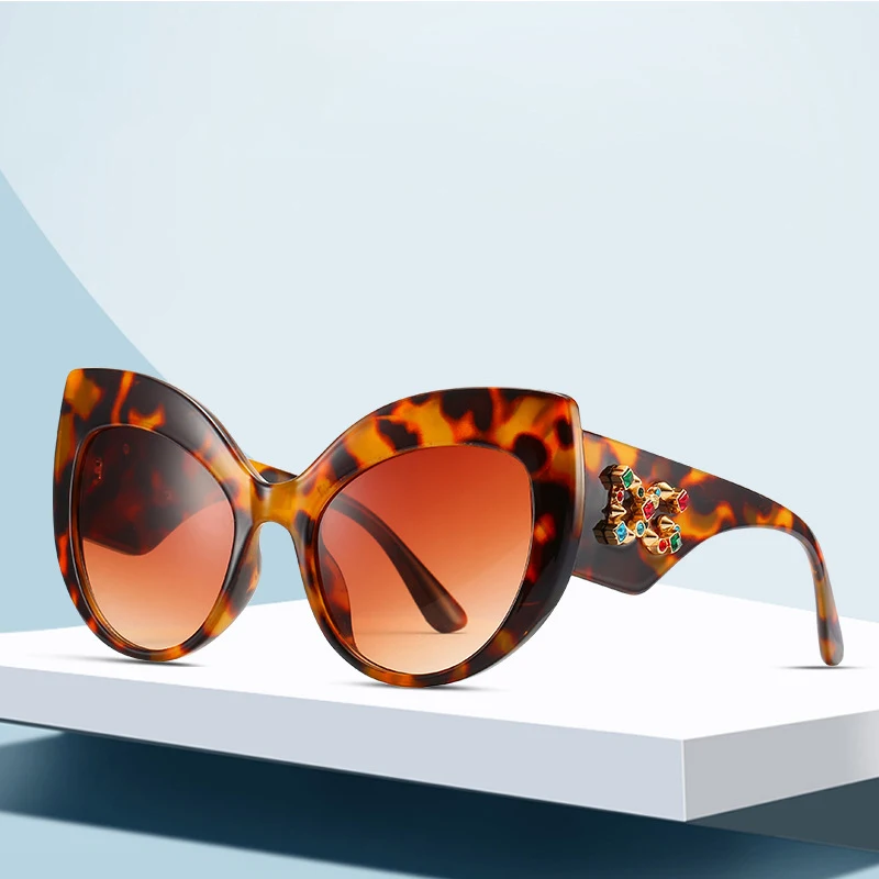 Модные солнцезащитные очки для женщин Ретро стиль кошачий глаз оправа мозаика