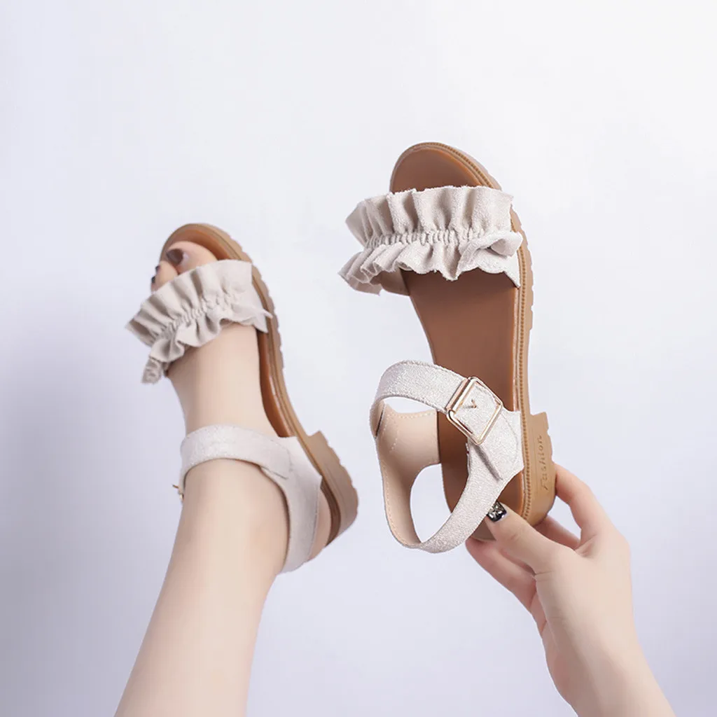 

Sandals Women Summer with Rome Sandals Flats Ankle Strap Sandalias Mujer Women Shoes Casual Beach Shoes Low Heel Single Shoes