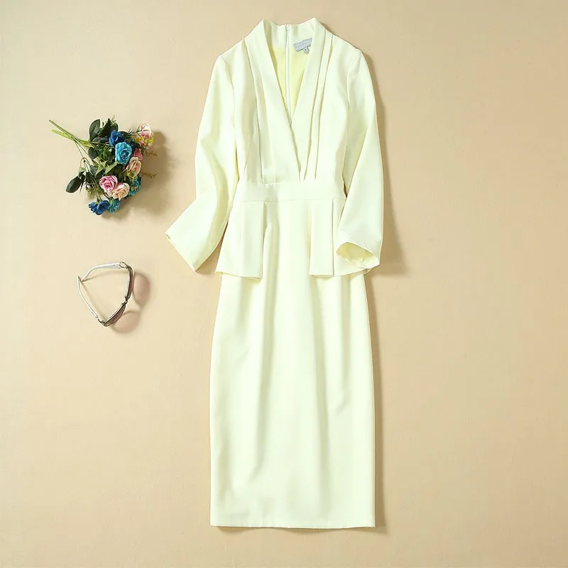Princess Kate Middleton Dress Woman Dress V-Neck Long Sleeve Elegant Pencil Dresses Work Wear Clothes NP0755J