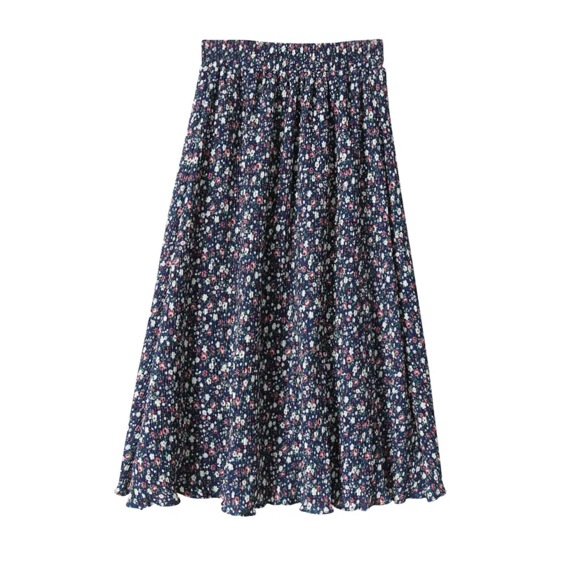 

Spring 2021 Vintage Floral Print Woman Skirts High Waist High Waist Casual A-line Skirts Midi Skirts chic elegant jupe femme