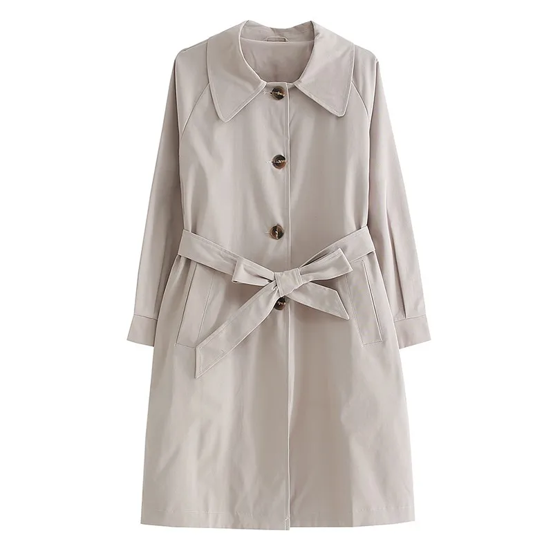 

Women Casual Solid color Single Breasted Windbreakers Fashion Office Simple Sashes Outerwear New Female Khaki Spring Trench Coat