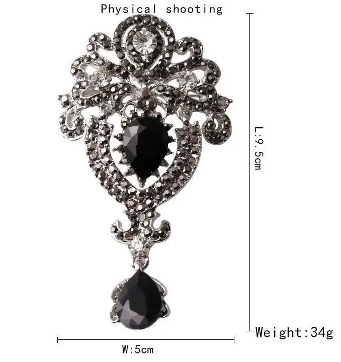 

Vintage Style Black Rhinestone Flower Crown Droplets Party Brooch Pin Crystal Brooches For Women Lapel Womens Accessories