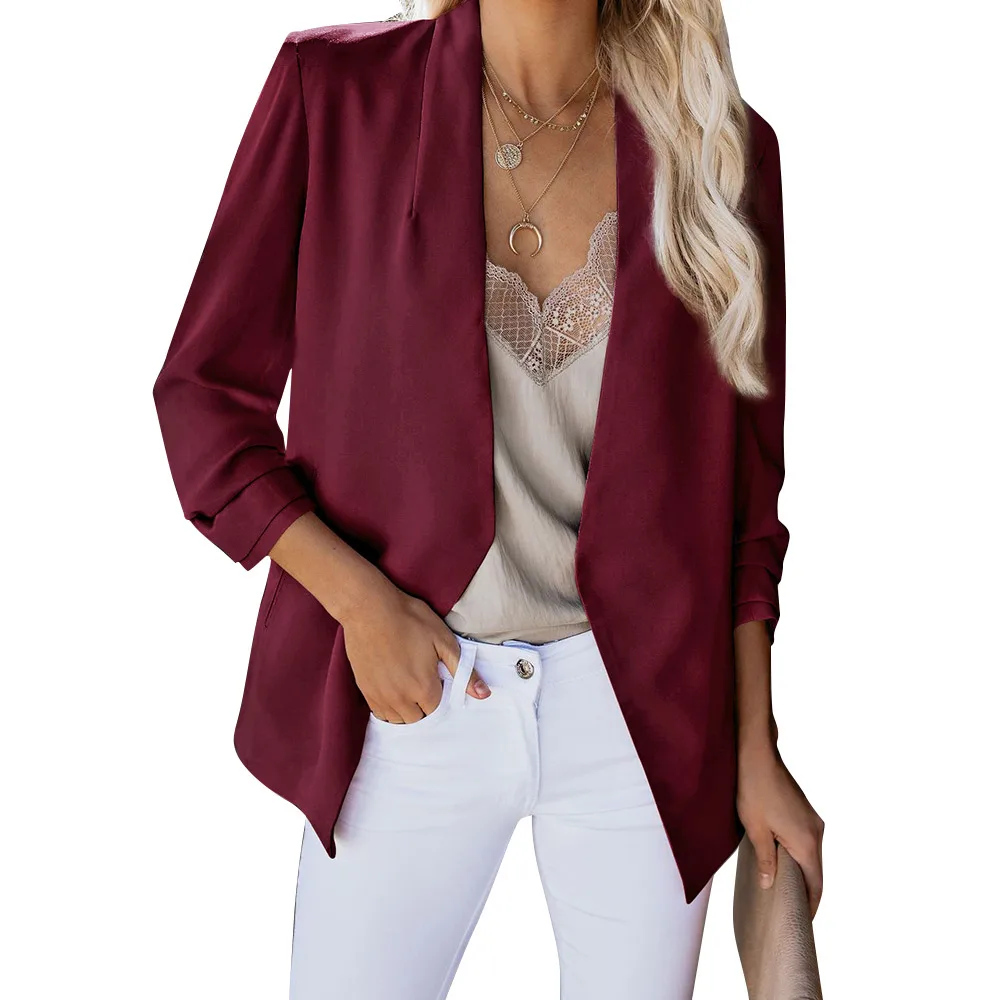 

ZXQJ New Fashion Solid Color Ladies Blazer Long Sleeve Loose Suit Coat Jacket Work Office Suit Women Blazers Female Outerwear