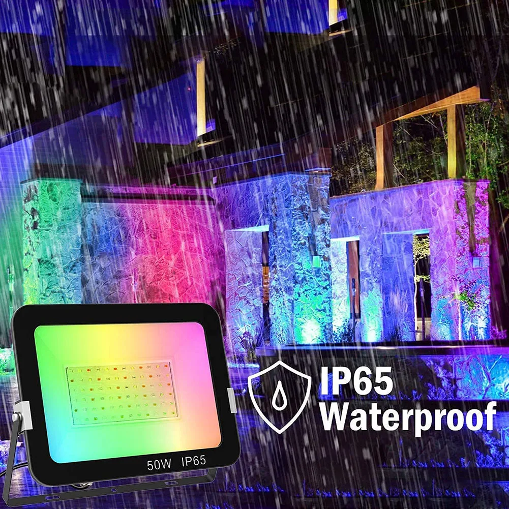 

Floodlight Spotlight Outdoor 50W RGB LED Reflector Street Lamps Landscape Lighting with 4 Modes Remote Control