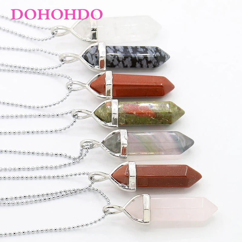 Модное ожерелье-чокер с шестиугольной колонкой, подвеска из натурального камня с двумя острыми квадратными кварцевыми бусинами для женщин и мужчин, ювелирные изделия, женское колье